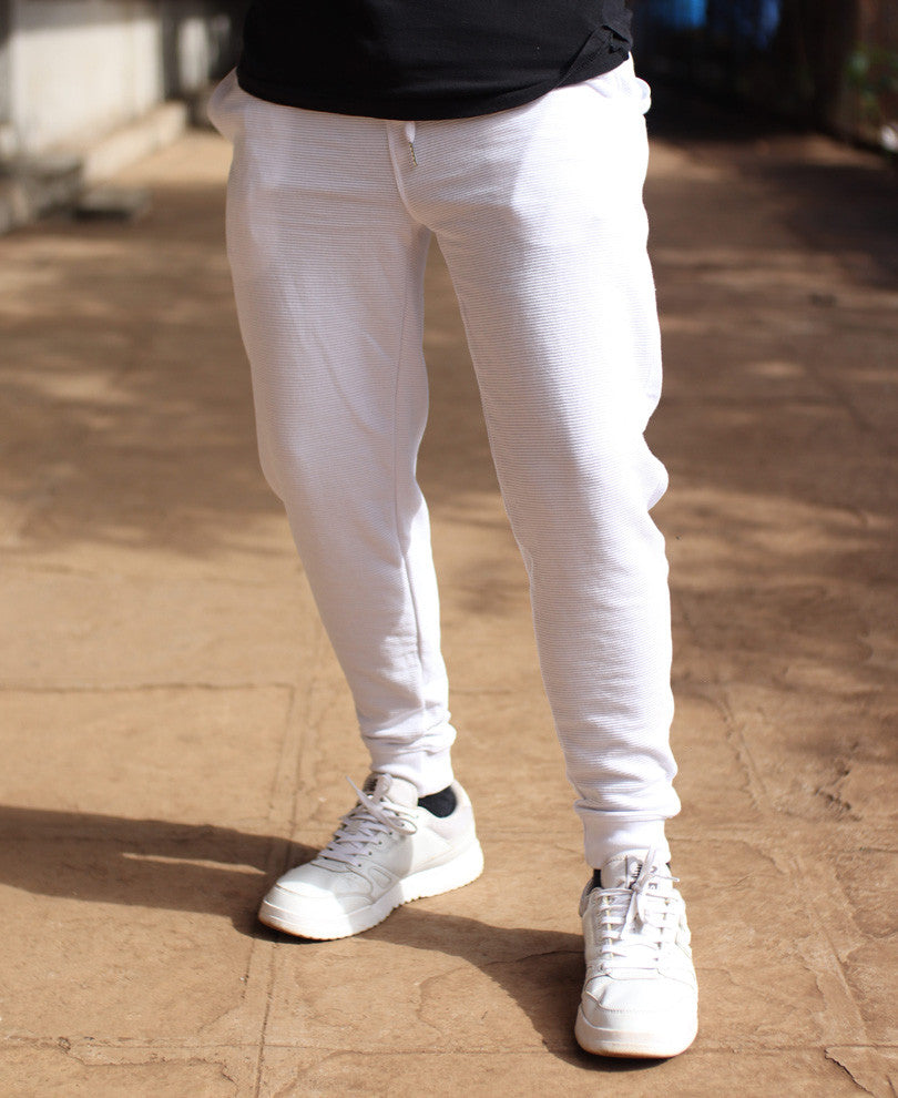 Mens White Biker Joggers