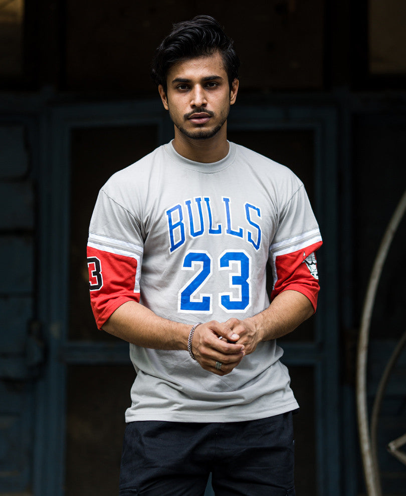 Basic Oversize Drop Shoulder Grey Bulls T Shirt