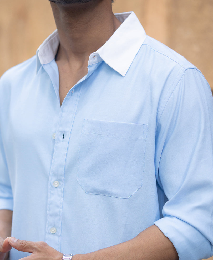 Blue Oxford Shirt With Contrast Collar