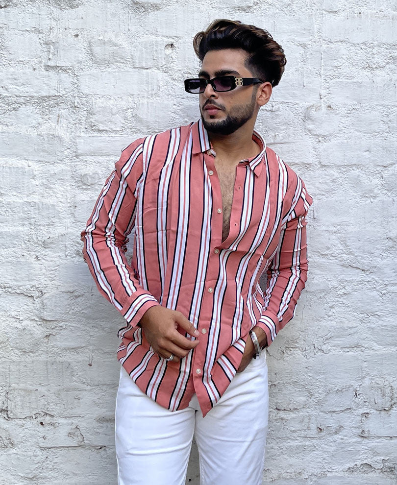 Pink Multiple Stripes Full Sleeves Shirt