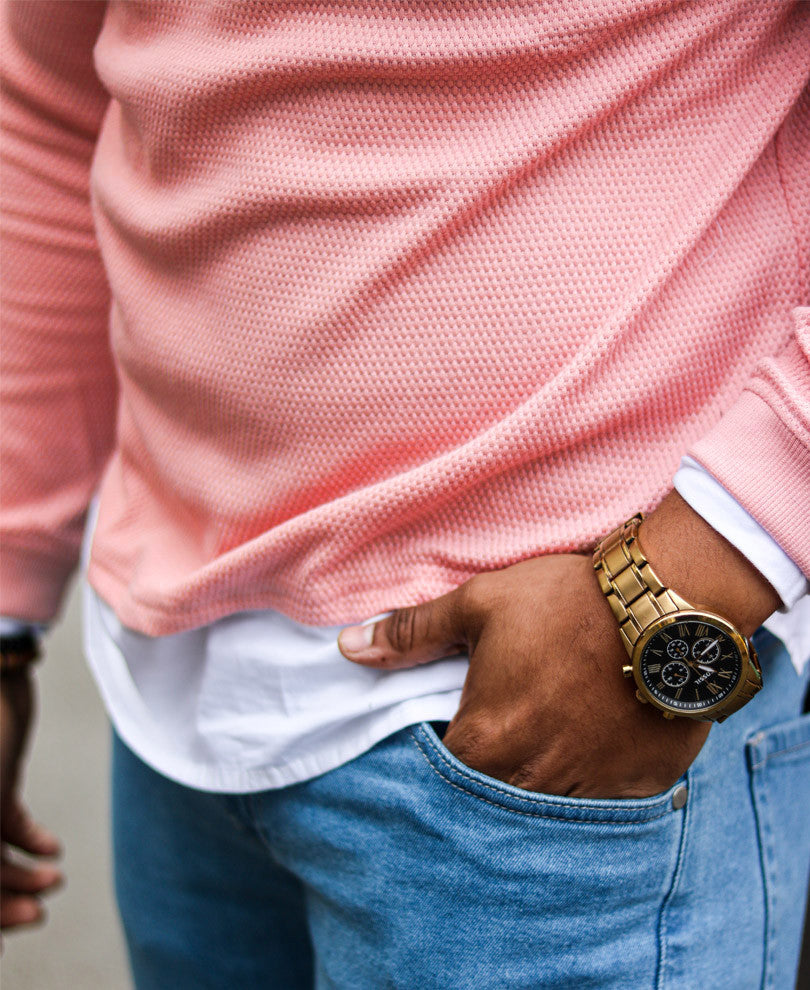 Peach White Collar Full Sleeves T Shirt