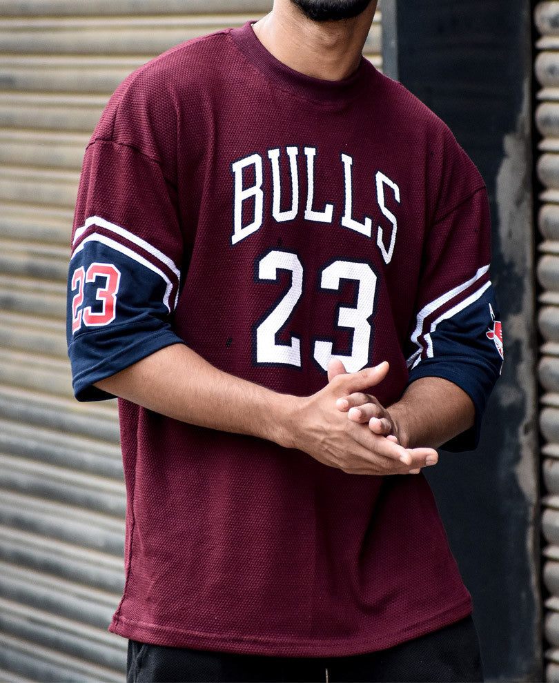 Maroon 23 Bulls Oversize Drop Shoulder T Shirt