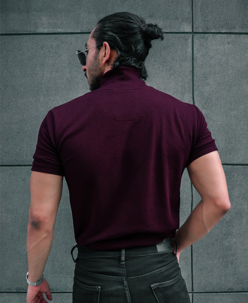 Maroon Plain Polo Neck Half Sleeves T Shirt