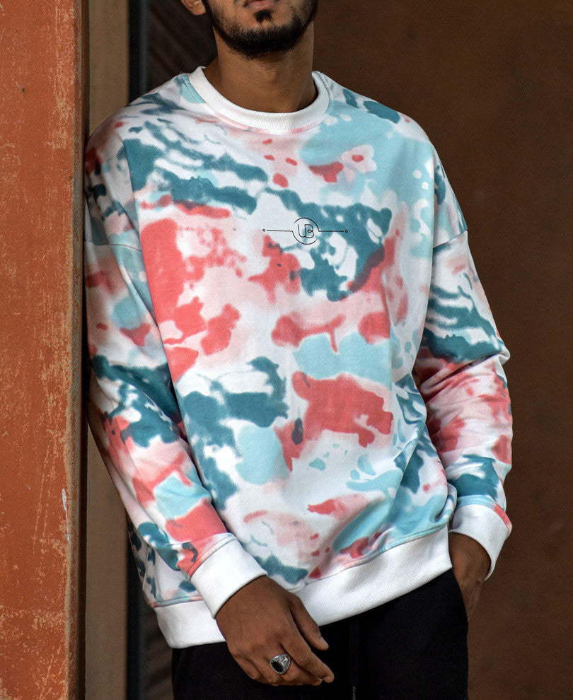 White and Orange Tie-Dye Sweatshirt