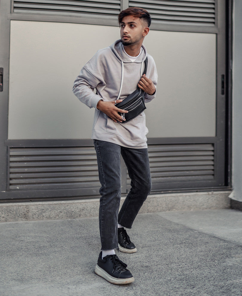 Grey Plain Hood Full Sleeves T Shirt