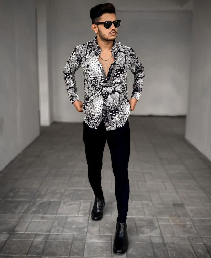 Black Bandana Print Full Sleeves Shirt