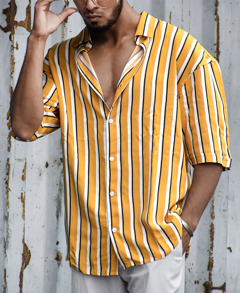 Yellow Oversize Stripe Drop Shoulder Shirt
