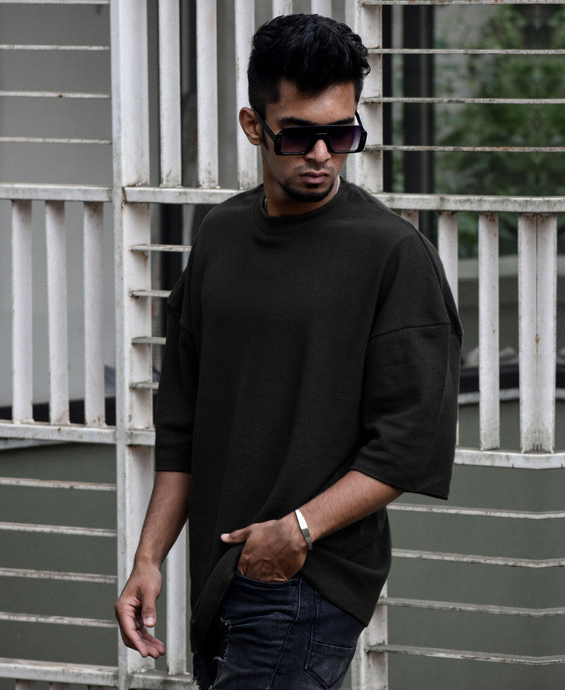 Urban Black Solid Oversize Drop Shoulder T Shirt