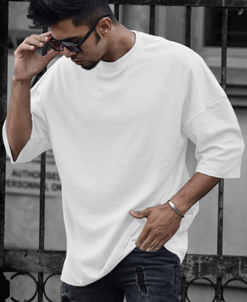 Urban White Solid Oversize Drop Shoulder T Shirt