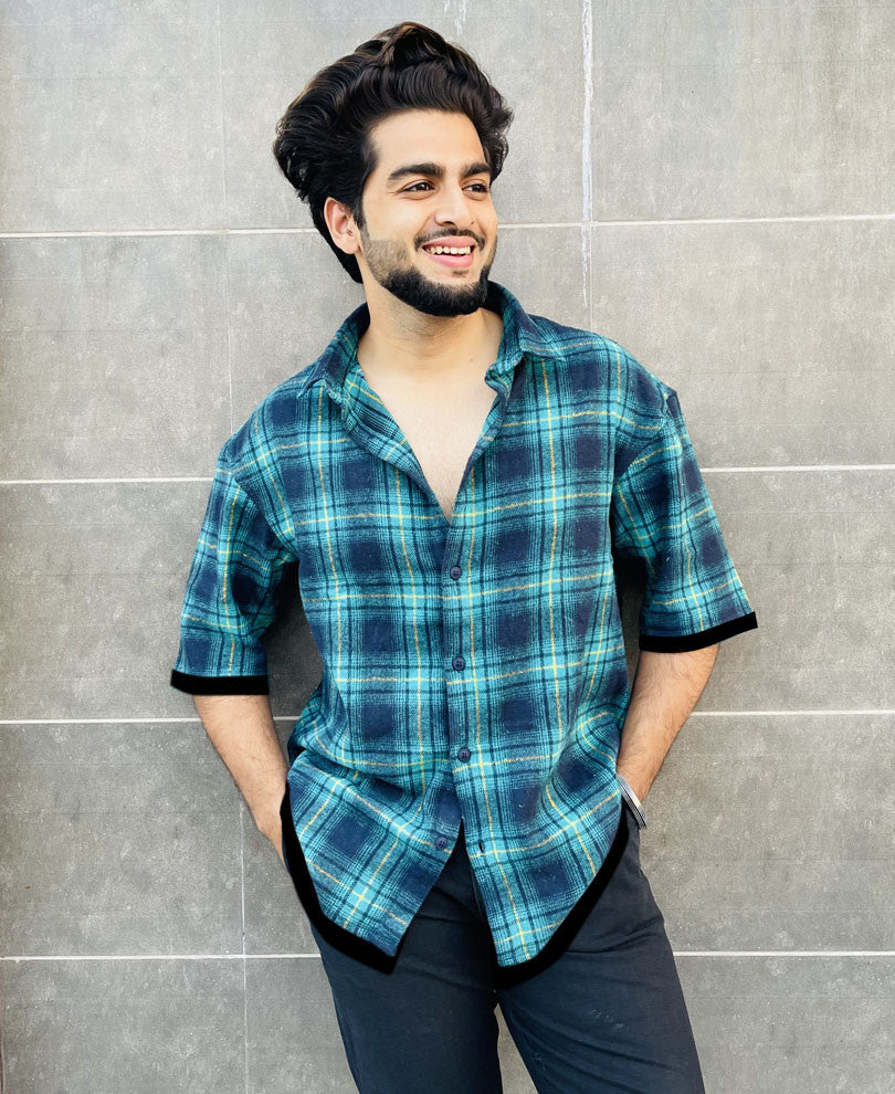 Green Checks Oversize Drop Shoulder Shirt