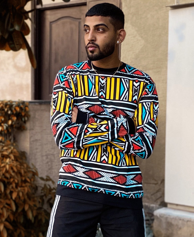 Black Abstract Print Full Sleeves T Shirt
