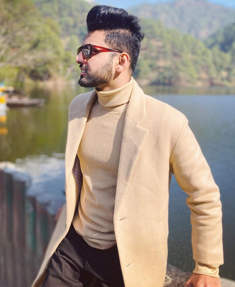 Beige Polo Neck Full Sleeves T Shirt