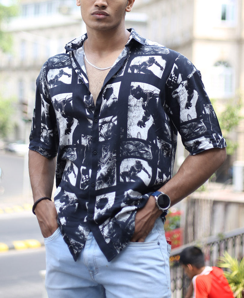 Black Panther Print Oversize Drop Shoulder Shirt