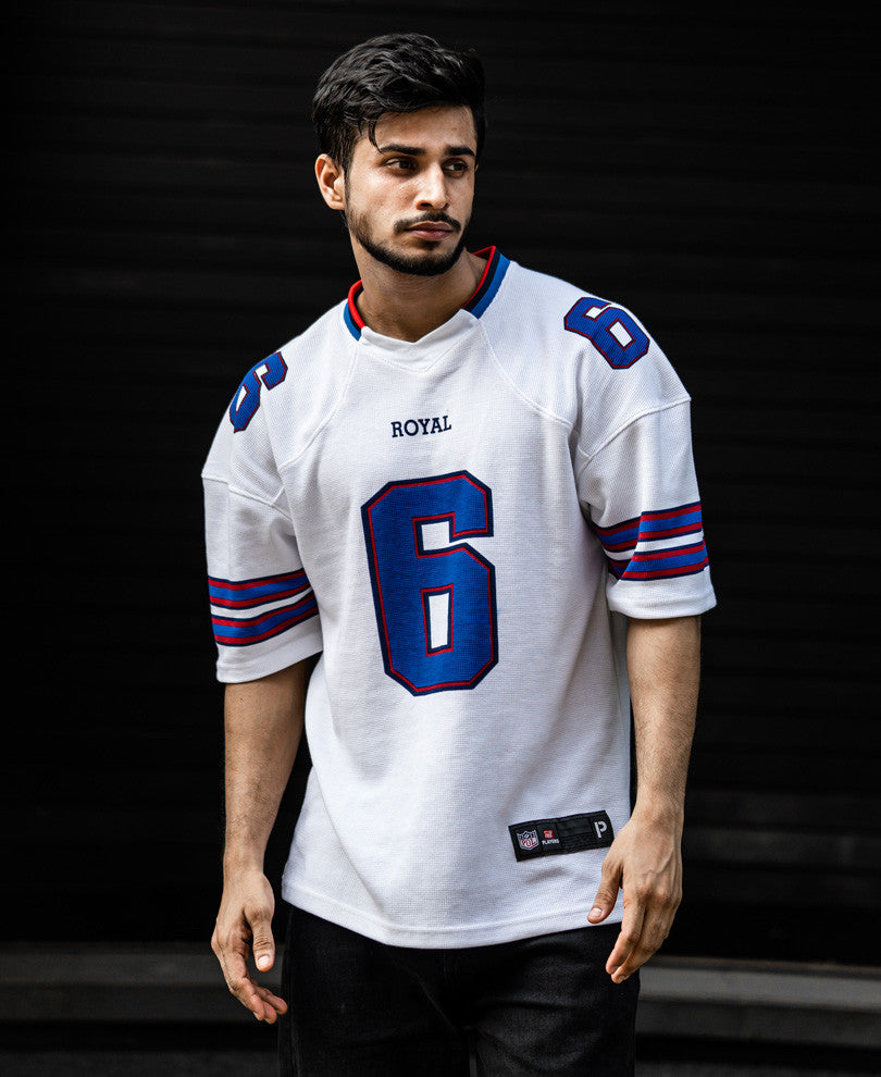 White Royal 6 Printed Oversize Drop Shoulder Jersey