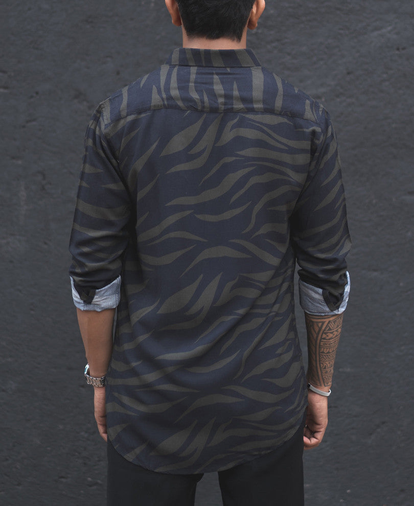 Green and Black Zebra Print Full Sleeves Shirt