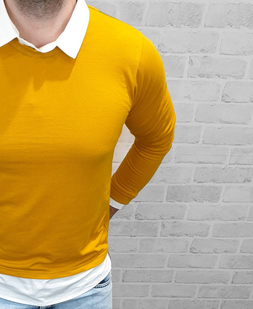 Mustard White Collar Full Sleeves T-Shirt