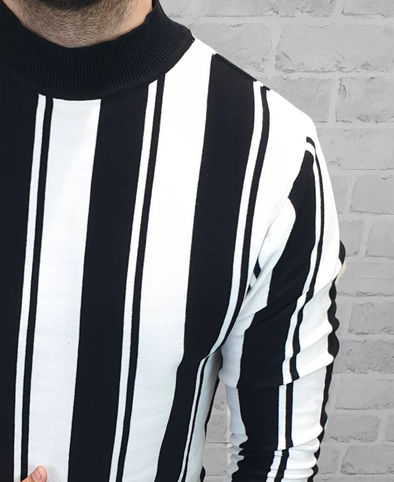 Black Stripe High Neck Full Sleeves T Shirt