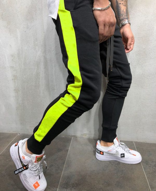 Black and Neon Green Stripes Ribbed Track Pant