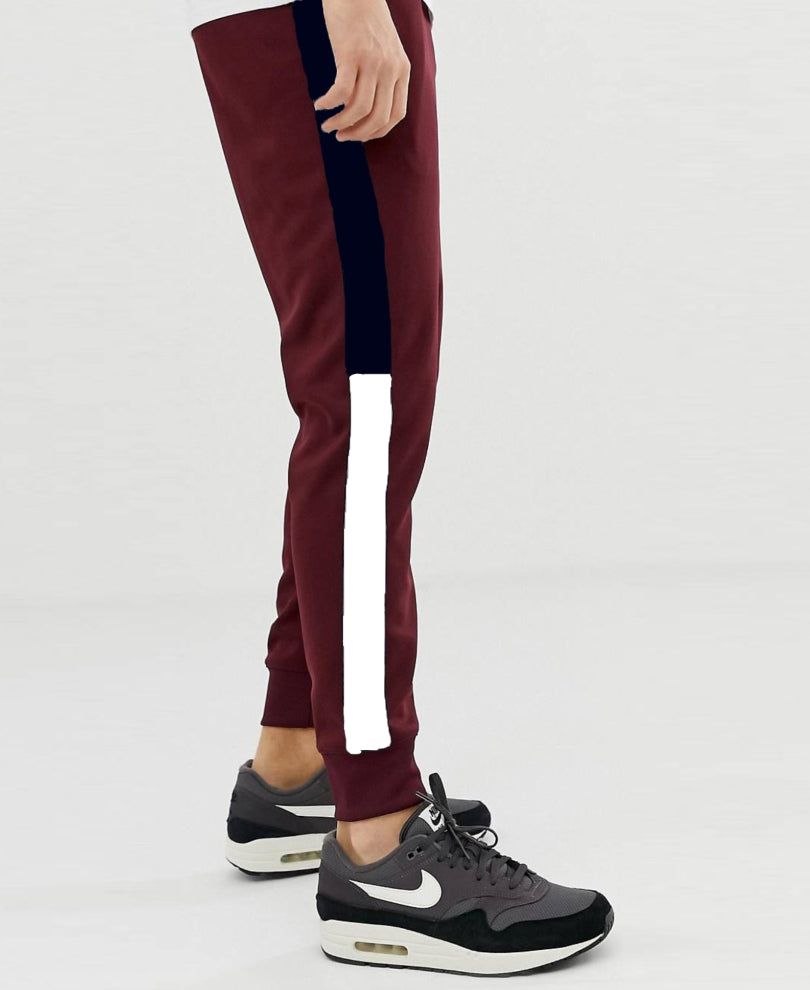 Maroon Stripes Ribbed Joggers
