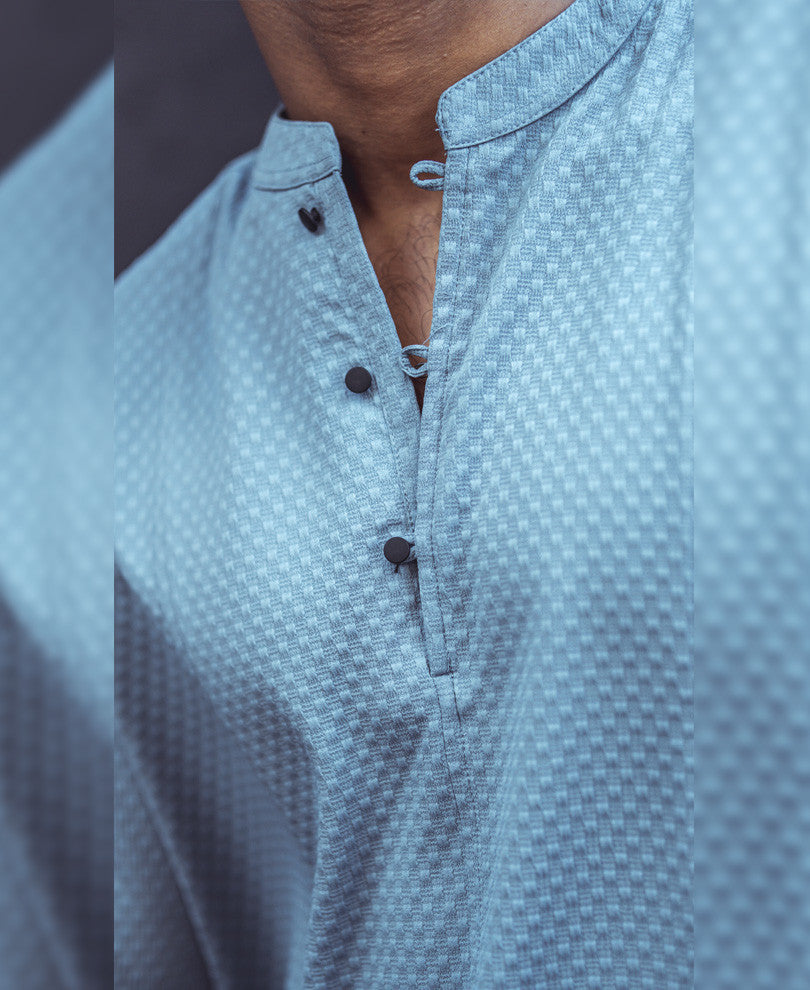 Sky Blue Textured Kurta Style Shirt