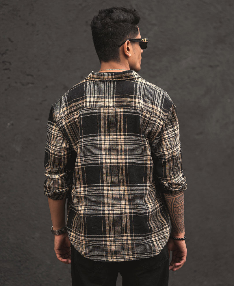 Black Structured Checks Shacket Oversized Shirt