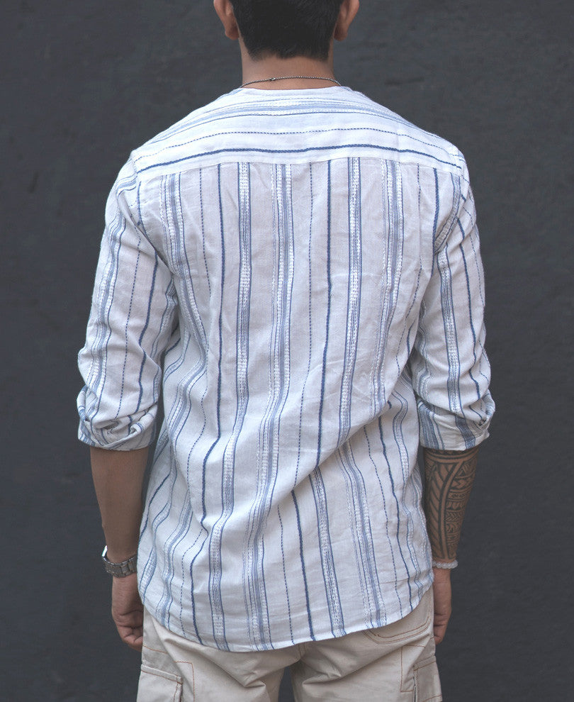 White Vertical Striped Kurta Style Shirt
