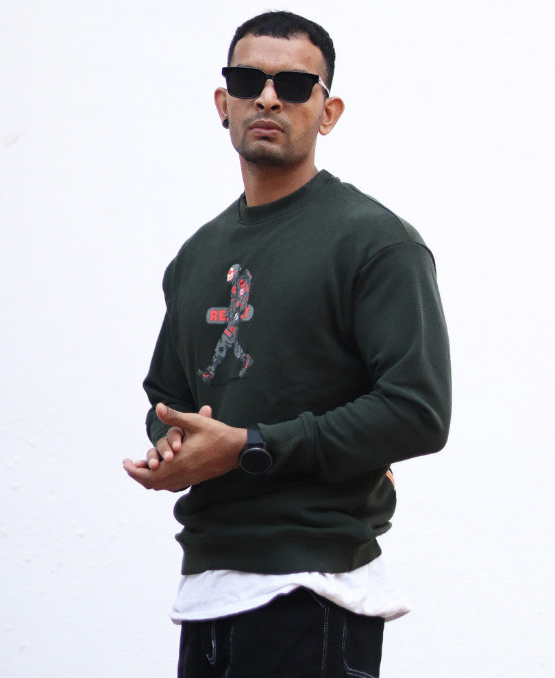 Olive Comic Back Print Oversize Drop Shoulder Sweatshirt