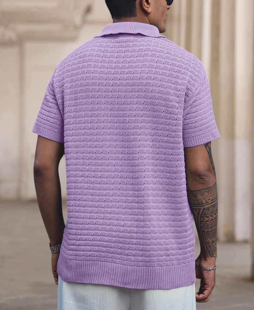 Lavender Structured Regular fit Half Sleeves T Shirt