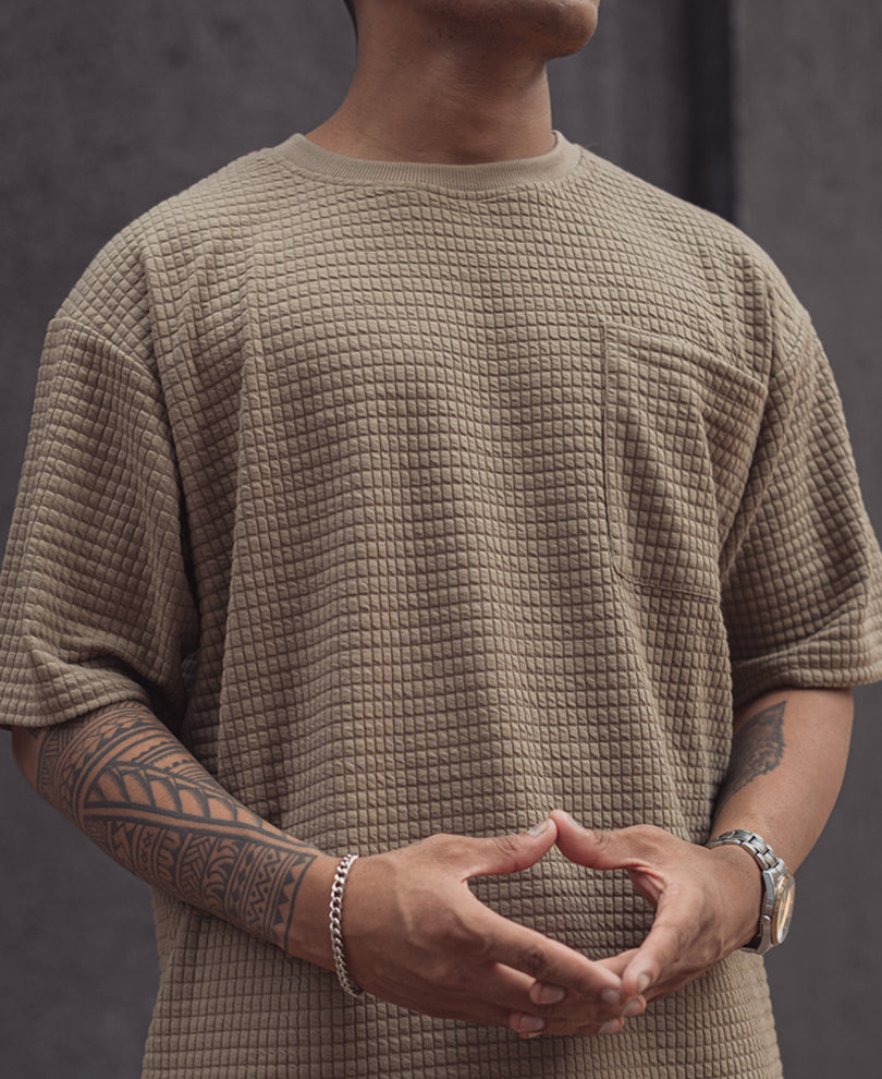 Beige Oversized Structured Half Sleeves T Shirt