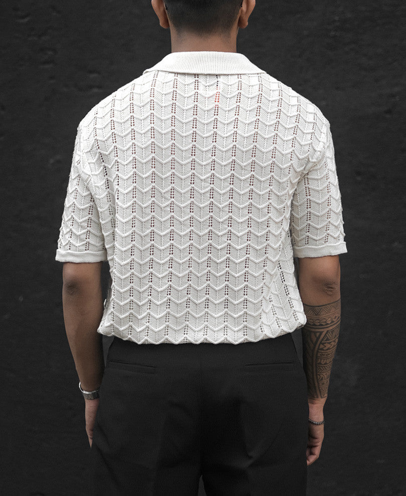 Off White Crochet Half Sleeves T Shirt