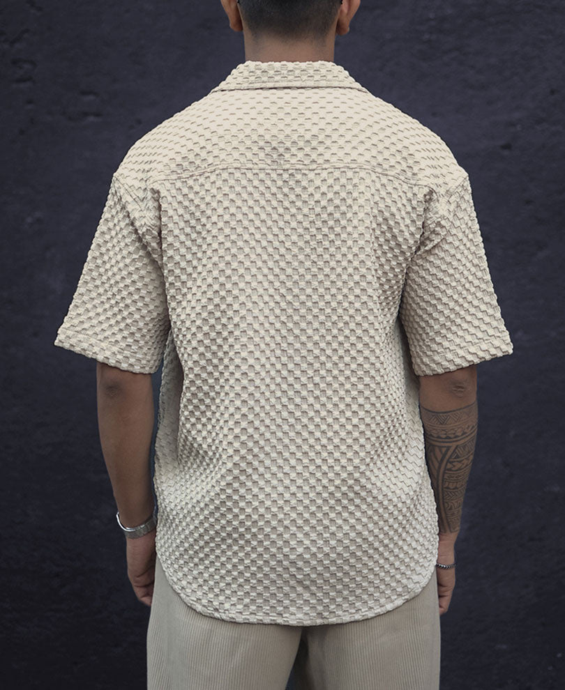 Cream Textured Oversized Half Sleeves Shirt