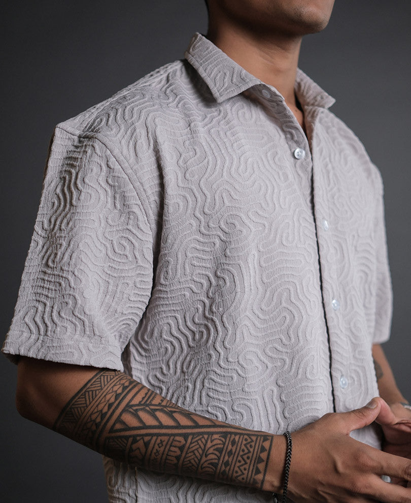Light Grey Structured Oversized Half Sleeves Shirt