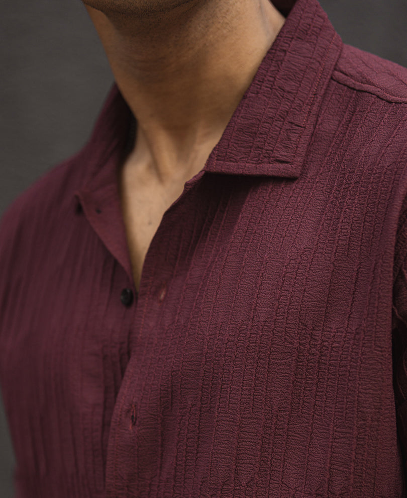 Wine Structured Regular Fit Full Sleeves Shirt