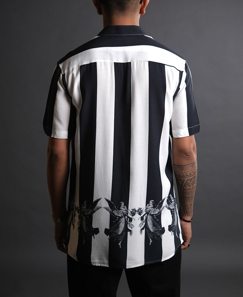 White and Black Striped Half Sleeves Shirt