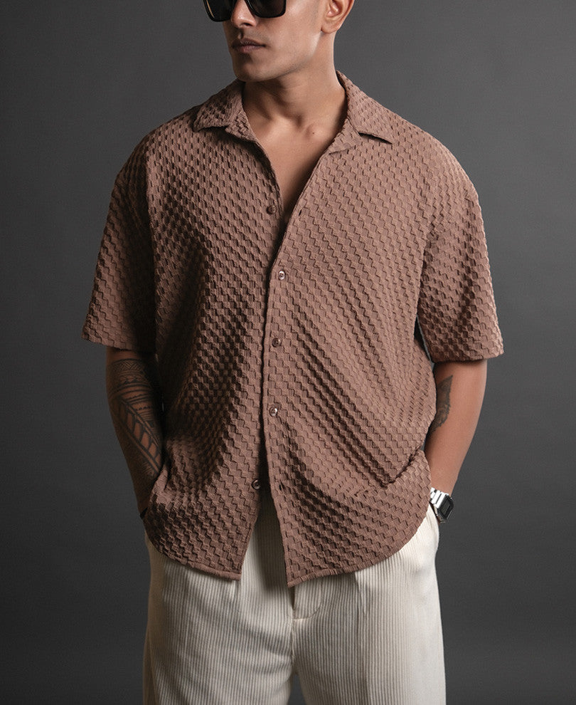 Light Brown Structured Oversized Half Sleeves Shirt