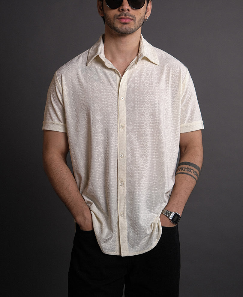 Off White Structured Half Sleeves Shirt