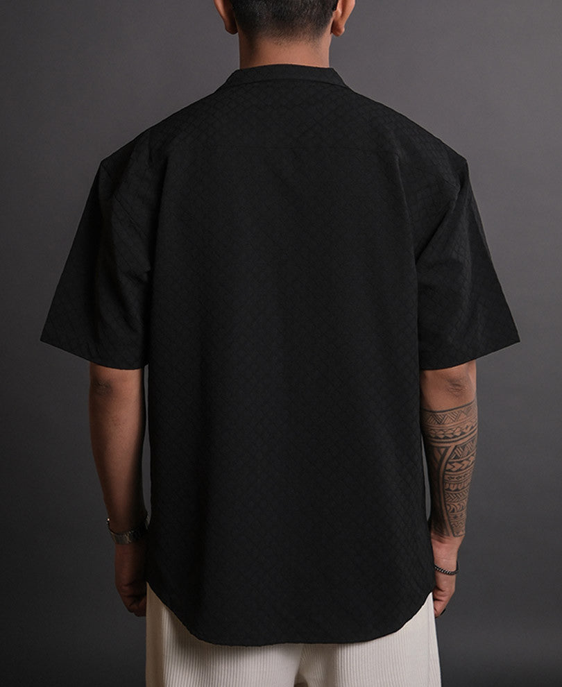 Black Structured Oversized Half Sleeves Shirt