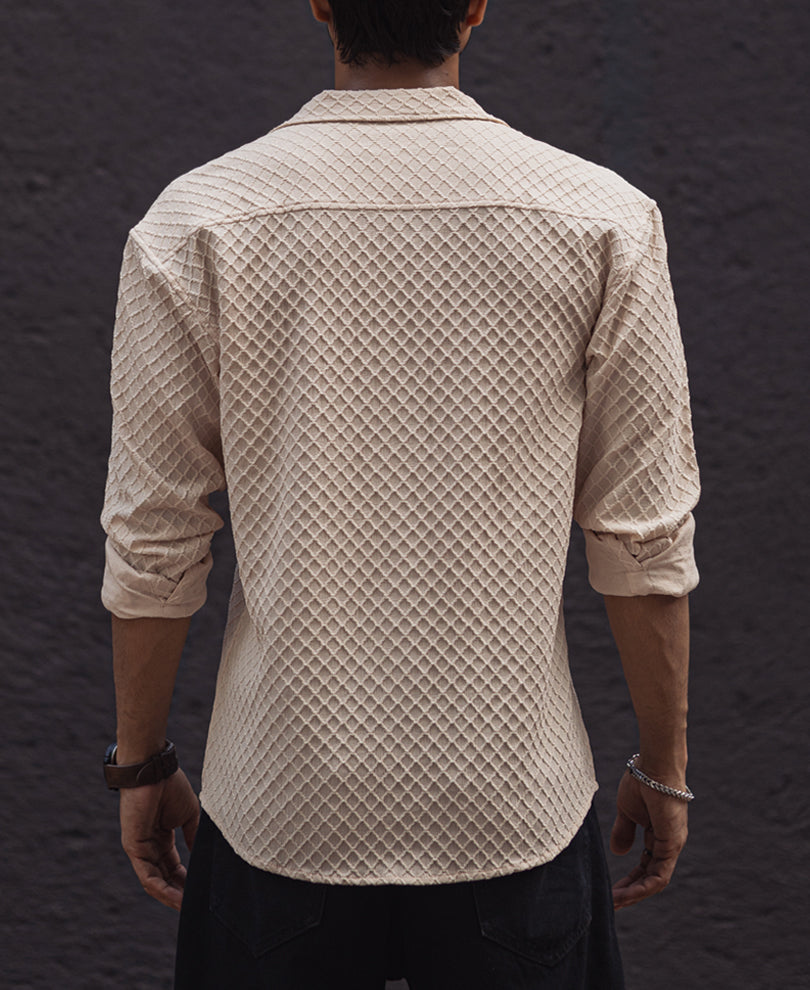 Cream Structured Oversized Full Sleeves Shirt