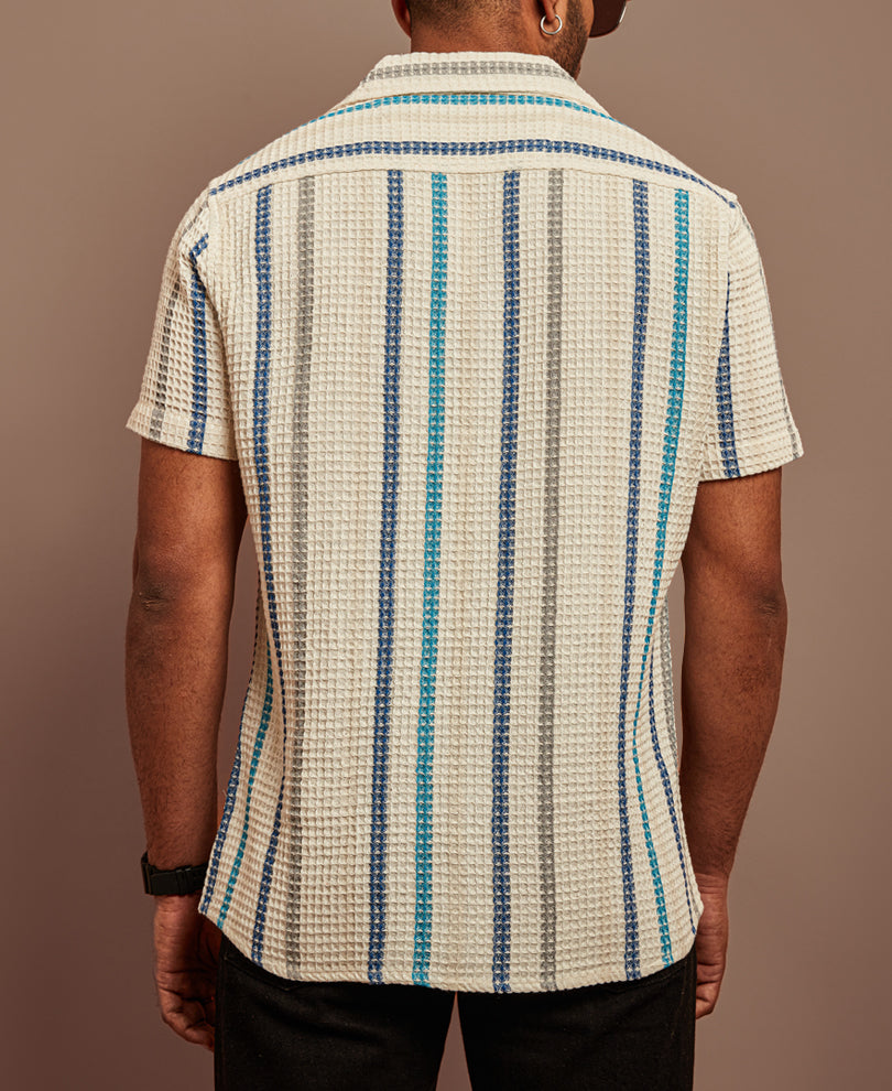 Multicolors Structured Striped Half Sleeves Shirt