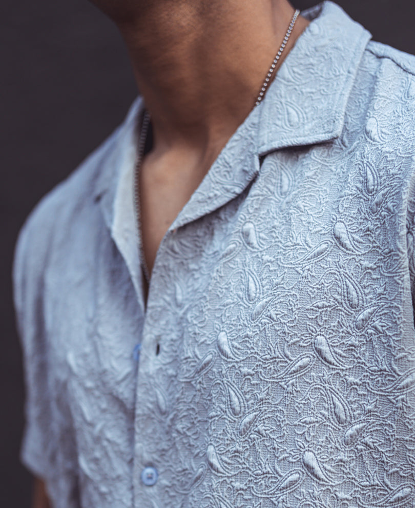 Grey Structured Cuban Collar Half Sleeves Shirt