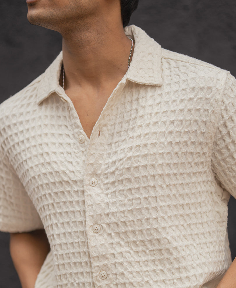 Off White Structured Puff Waffel Half Sleeves Shirt