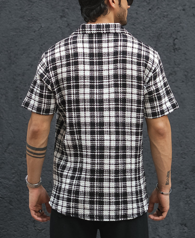 White and Black Structured Checks Half Sleeves Shirt