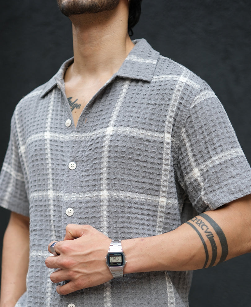 Grey Structured Checks Half Sleeves Shirt