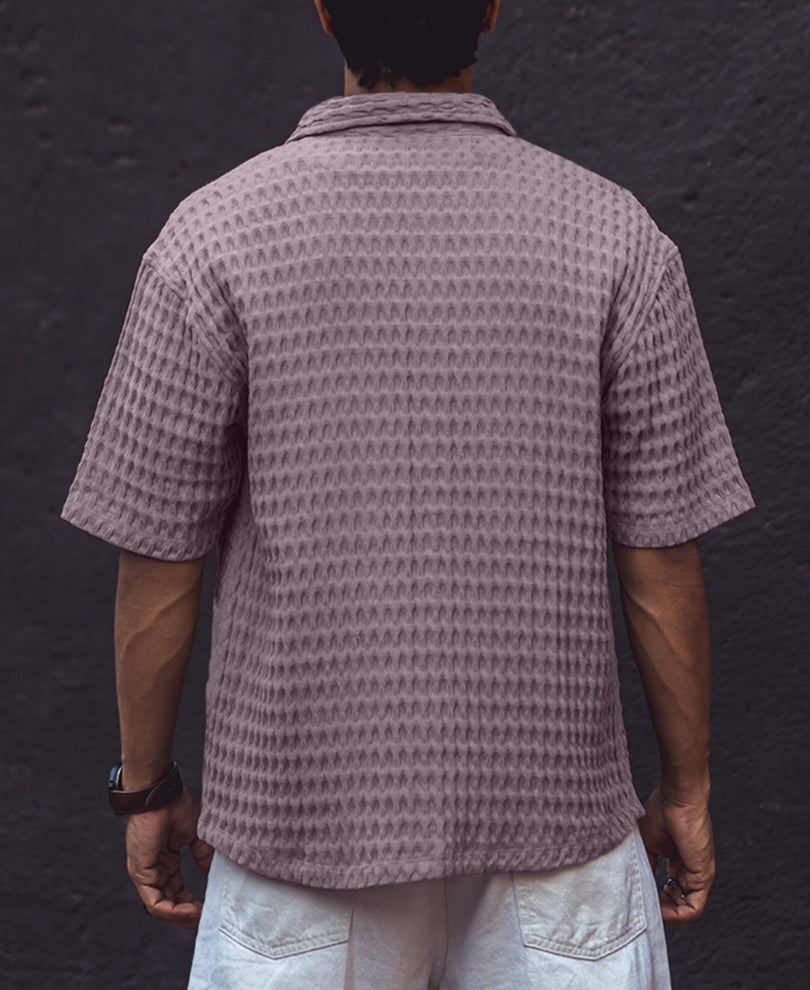 Dull Rose Structured Puff Waffle Oversized Half Sleeves Shirt