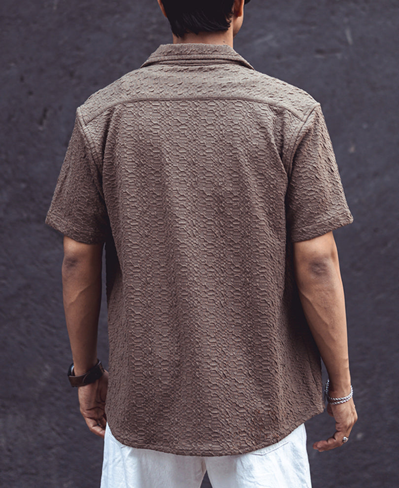 Dark Beige Textured Half Sleeves Shirt