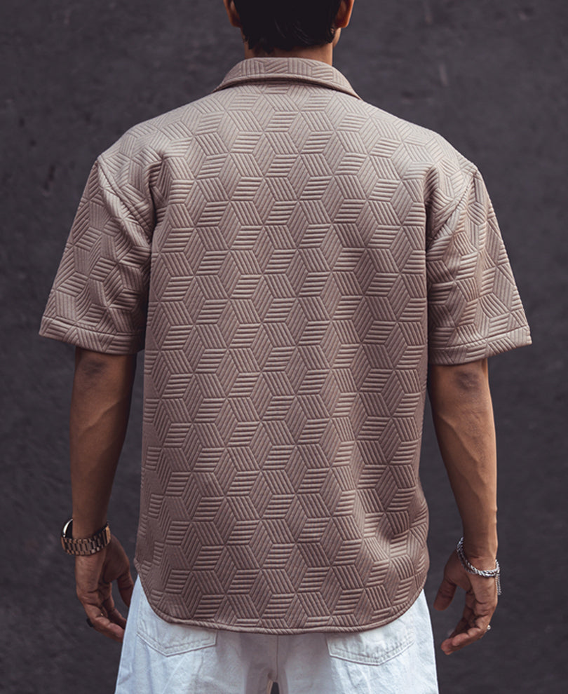 Brown Structured Double Pocket Oversized Half Sleeves Shirt
