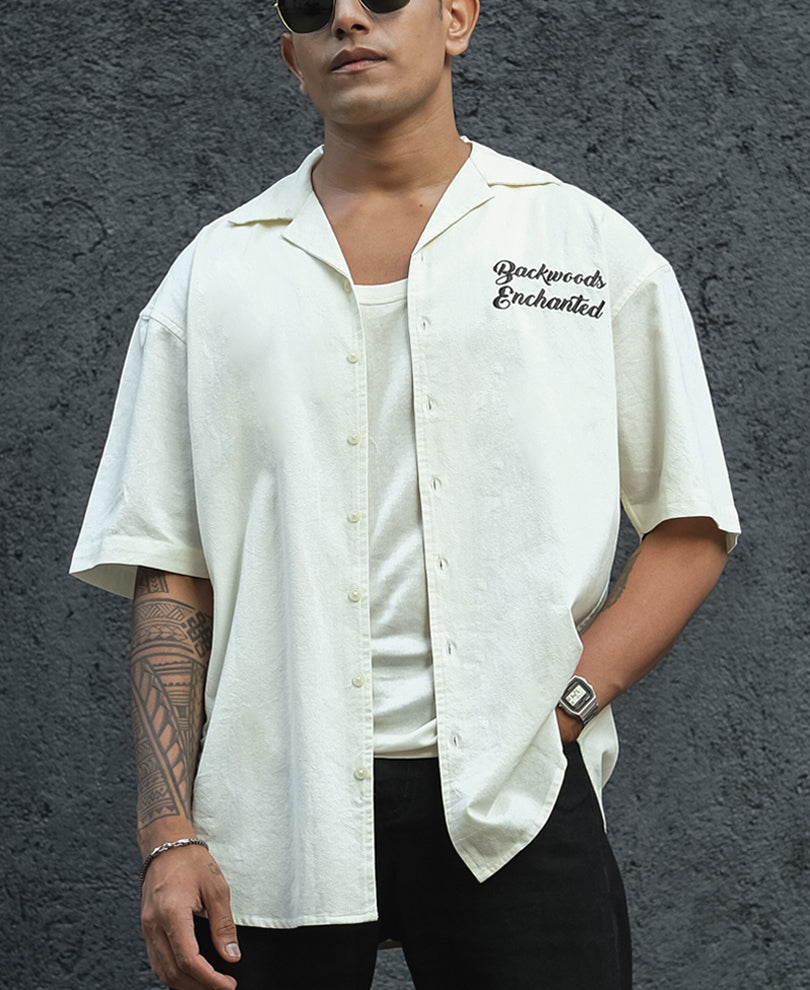 White Voyage Printed Oversized Half Sleeves Shirt