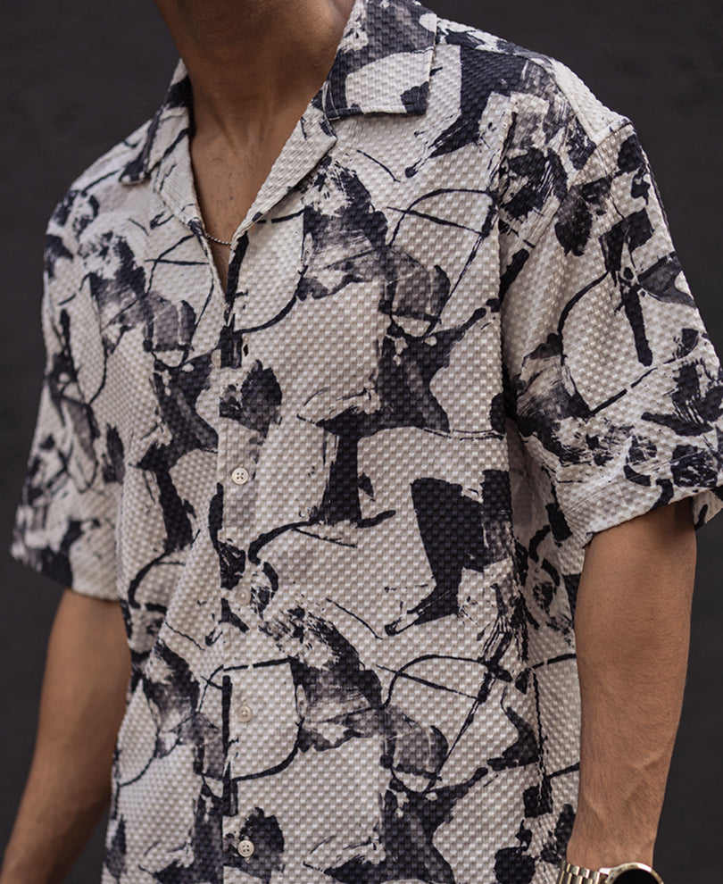 Multicolor Structured Printed Oversized Half Sleeves Shirt