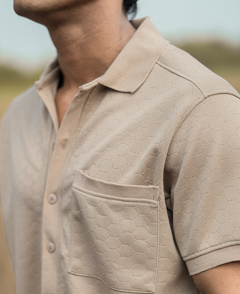 Beige Structured Half Sleeves Shirt