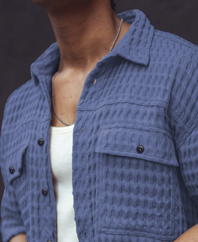 Blue Structured Regular Half Sleeves Shirt